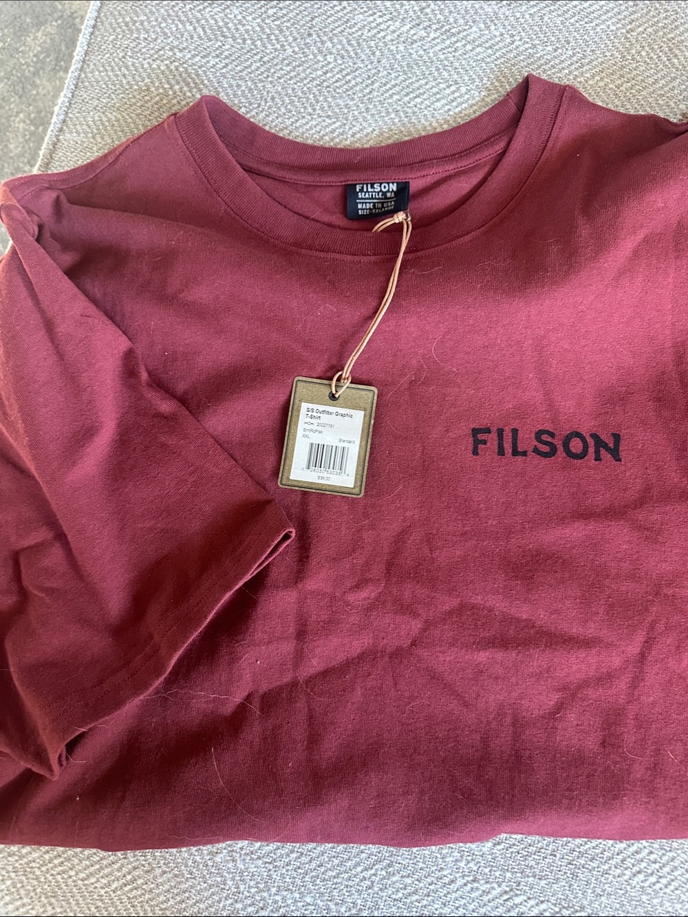 Filson Men’s Short-Sleeve Tee in Burgundy Red with Chest Logo